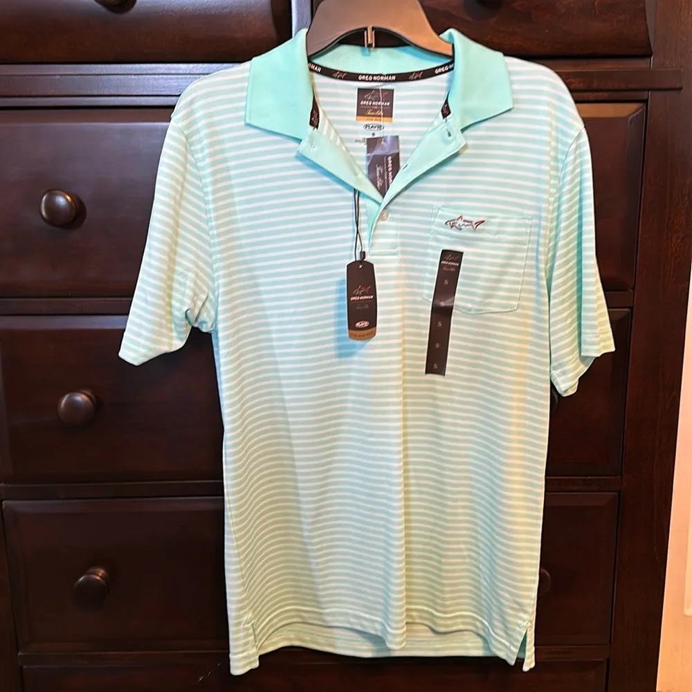 NWT Greg Norman green and white polo shirt.